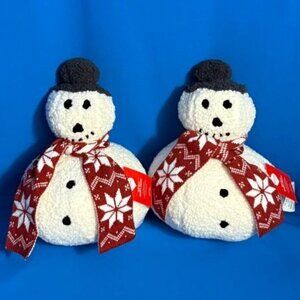 NEW SET OF 2 SHERPA SNOWMEN / SNOWMAN DECORATIVE HOLIDAY / CHRISTMAS PILLOWS NWT